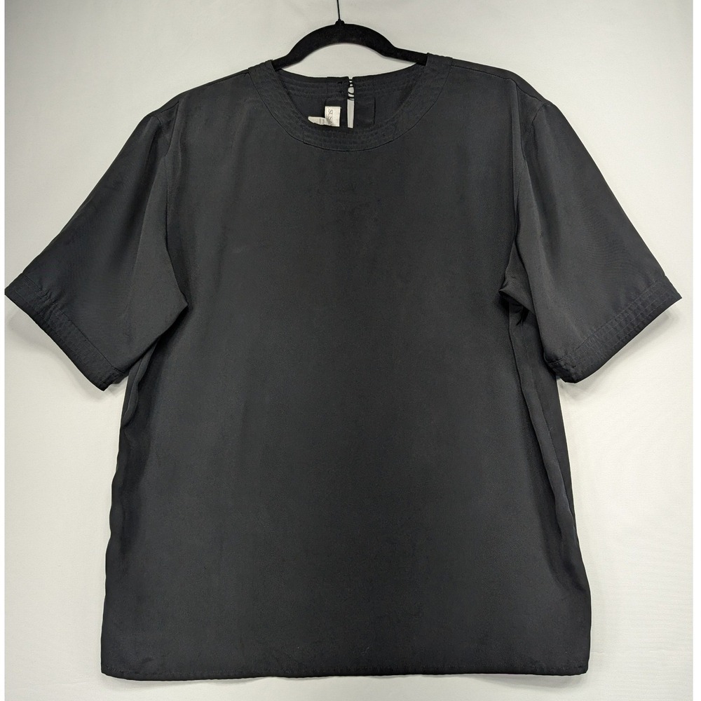 Susan Hutton‎ Black Short Sleeve Top Size 12 Polyester Back Zip